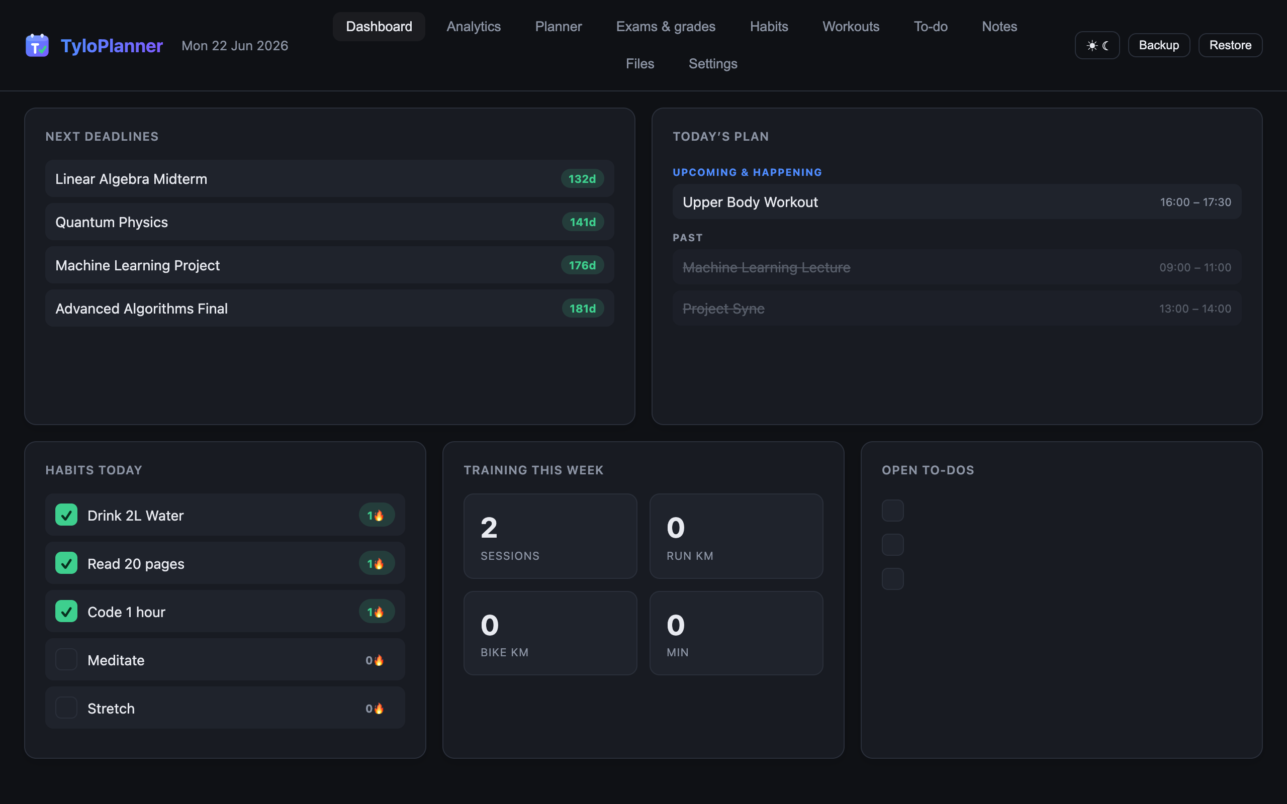 TyloPlanner Dashboard